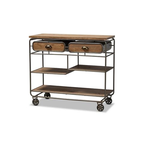 Grant Vintage Rustic Industrial Oak Brown Finished Wood And Metal 2 ... in A Closer Look at Bouck Rustic Industrial Oak Brown Wood Kitchen Cart Features