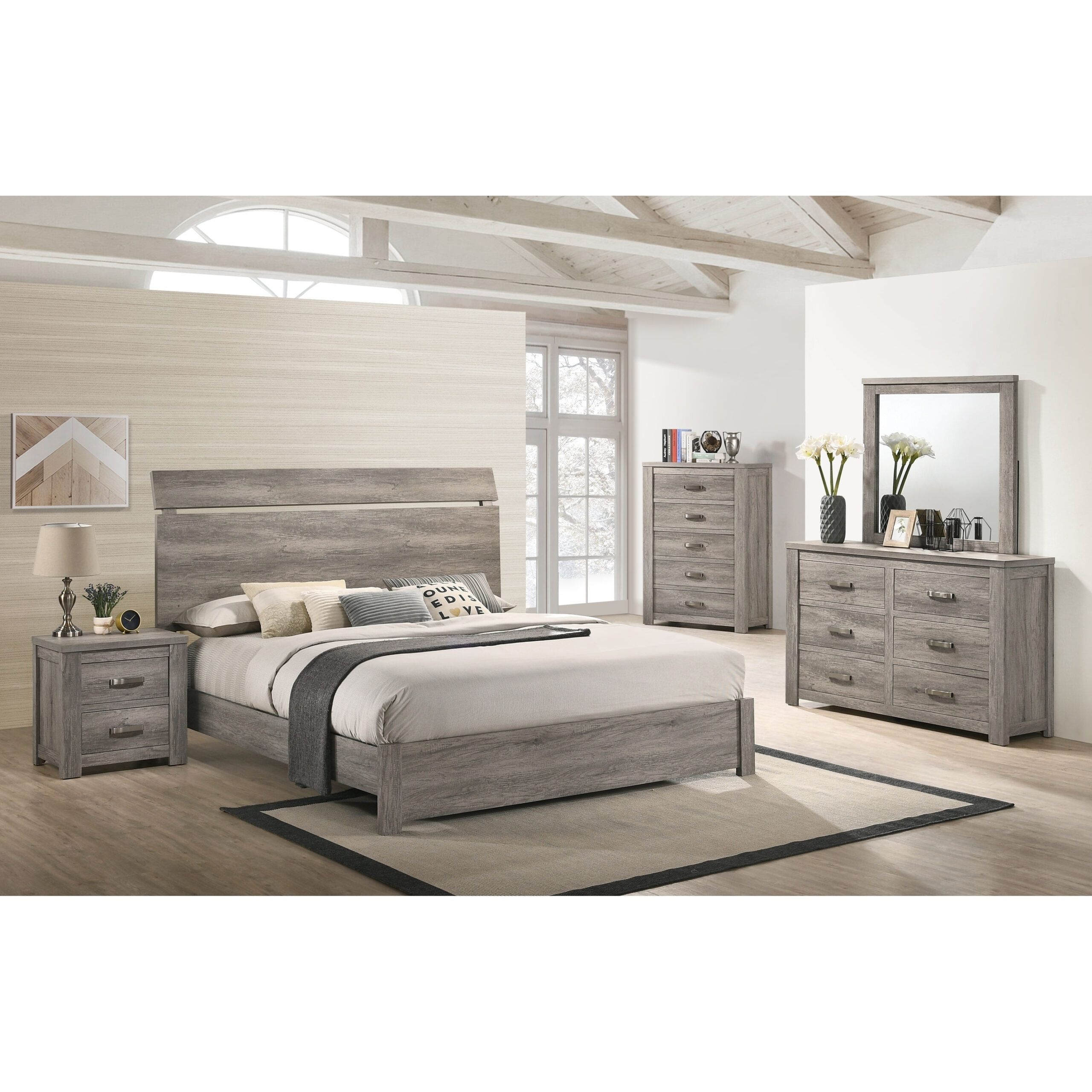 Grey King Size Bedroom Sets - Bed Bath &amp; Beyond within Malloy Grey King Wood &amp; Upholstered 4 Piece Bedroom Set With Dresser Mirror &amp; Nightstand