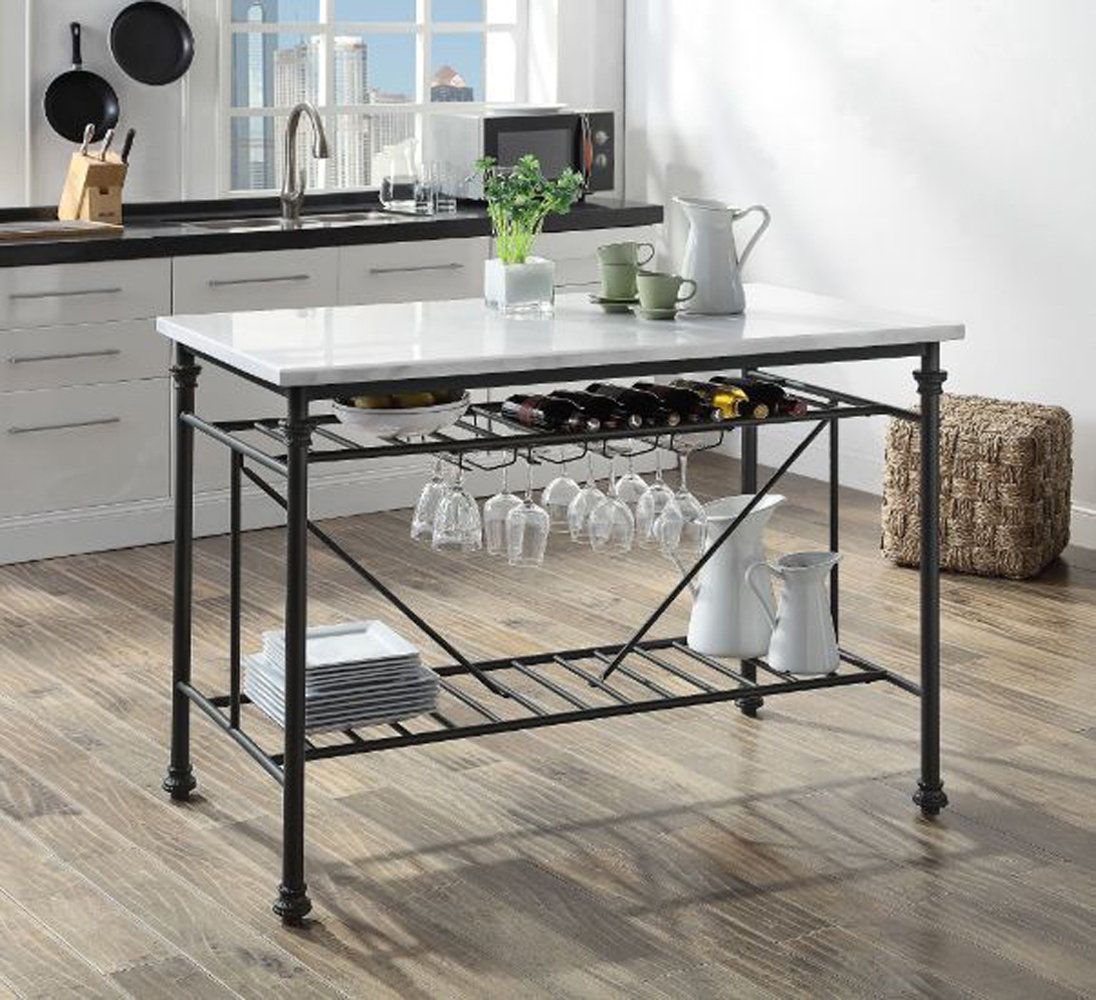 Greyleigh™ Mera Kitchen Island In White Cultured Stone &amp; Grey Finish ... with Acme Mera Kitchen Island White Cultured Stone And Gray Finish