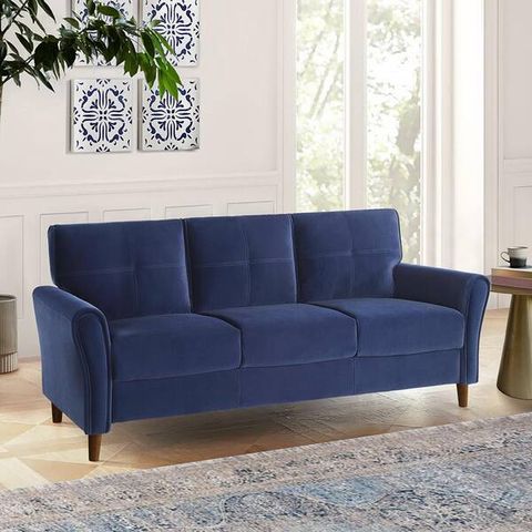 Halton 80 In. W Flared Arm Velvet Rectangle Sofa In. Blue 9348Bue-3 ... with Jewel 90 In. W Flared Arm Velvet Straight Sofa, Blue