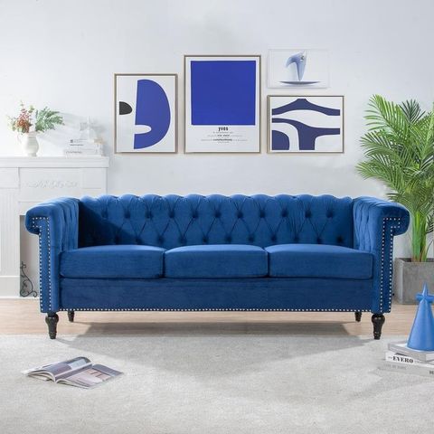 Harper & Bright Designs 83.5 In. W Flared Arm Fabric Straight Sofa In ... inside Unveiling the Allure of the Jewel 90 in W Flared Arm Velvet Sofa Blue