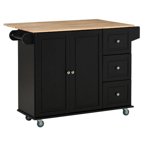 Homcom Black Mobile Kitchen Island Cart within Black Mobile Kitchen Cart