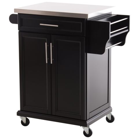 Homcom Wood Stainless Steel Multi- Storage Rolling Kitchen Island ... in Austin Kitchen Cart, 30.5W X 18.13D X 36.25H, Black