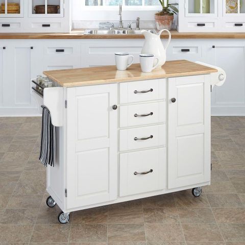 Home Styles Create-A-Cart White Kitchen Cart With Natural Wood Top-9100 ... in Chic Kitchen Island Cart With White Frame, Storage Cabinet & Natural Wood Top