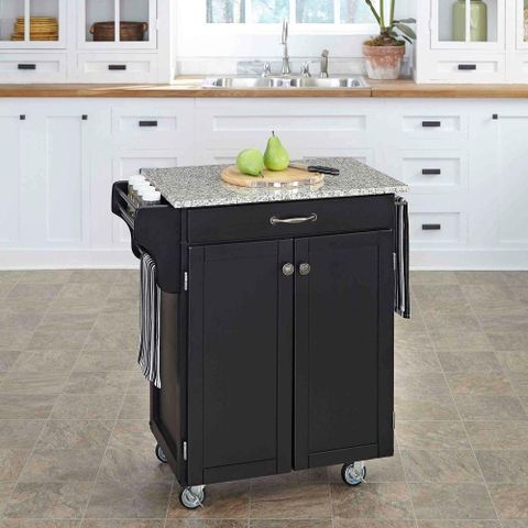 Home Styles Cuisine Cart Black Kitchen Cart With Granite Top-9001-0043 ... inside Classic Kitchen Island Cart, Cherry Wooden Frame With Sturdy Black Granite Top
