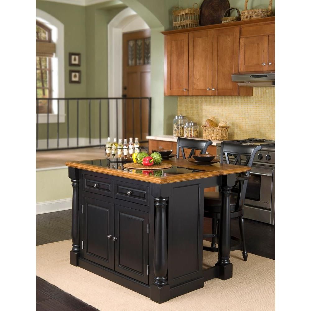 Home Styles Monarch Black Kitchen Island With Seating-5009-948 - The ... within Classic Kitchen Island, Black Granite Top &amp; Large Cabinet With Adjustable Shelf