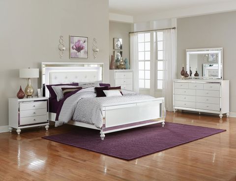 Homelegance Alonza Bedroom Set With Led Lighting - Brilliant White ... intended for Larkin White Wood Queen Panel 3 Piece Bedroom Set With Chest & Nightstand