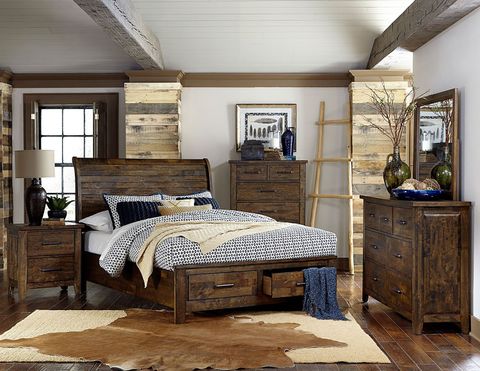 Homelegance Jerrick Sleigh Platform Storage Bedroom Set - Rustic ... pertaining to Felipe Driftwood Queen Wood Platform 3 Piece Bedroom Set With 2 1-Drawer C Tables