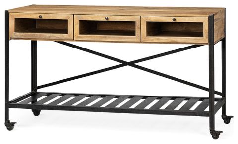 Homeroots Brown Wood Kitchen Island With Wooden Top And Slatted Metal ... in Building a Beautiful and Functional Kitchen Exploring the Benzara Island's Potential