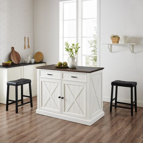 Homestock Antique Accents Kitchen Island W/Uph Saddle Stools Distressed ... inside Elevating Kitchen Aesthetics — Exploring the Versatility of Square Stools