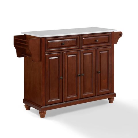 Homestock Beachy Beauty Stone Top Full Size Kitchen Island/Cart ... intended for Compact Granite Top Kitchen Cart, Mahogany/White