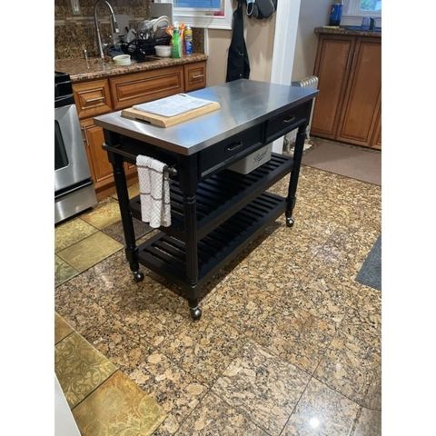 Homestyles General Line Black Mobile Kitchen Cart With Stainless Steel ... regarding Black Mobile Kitchen Cart