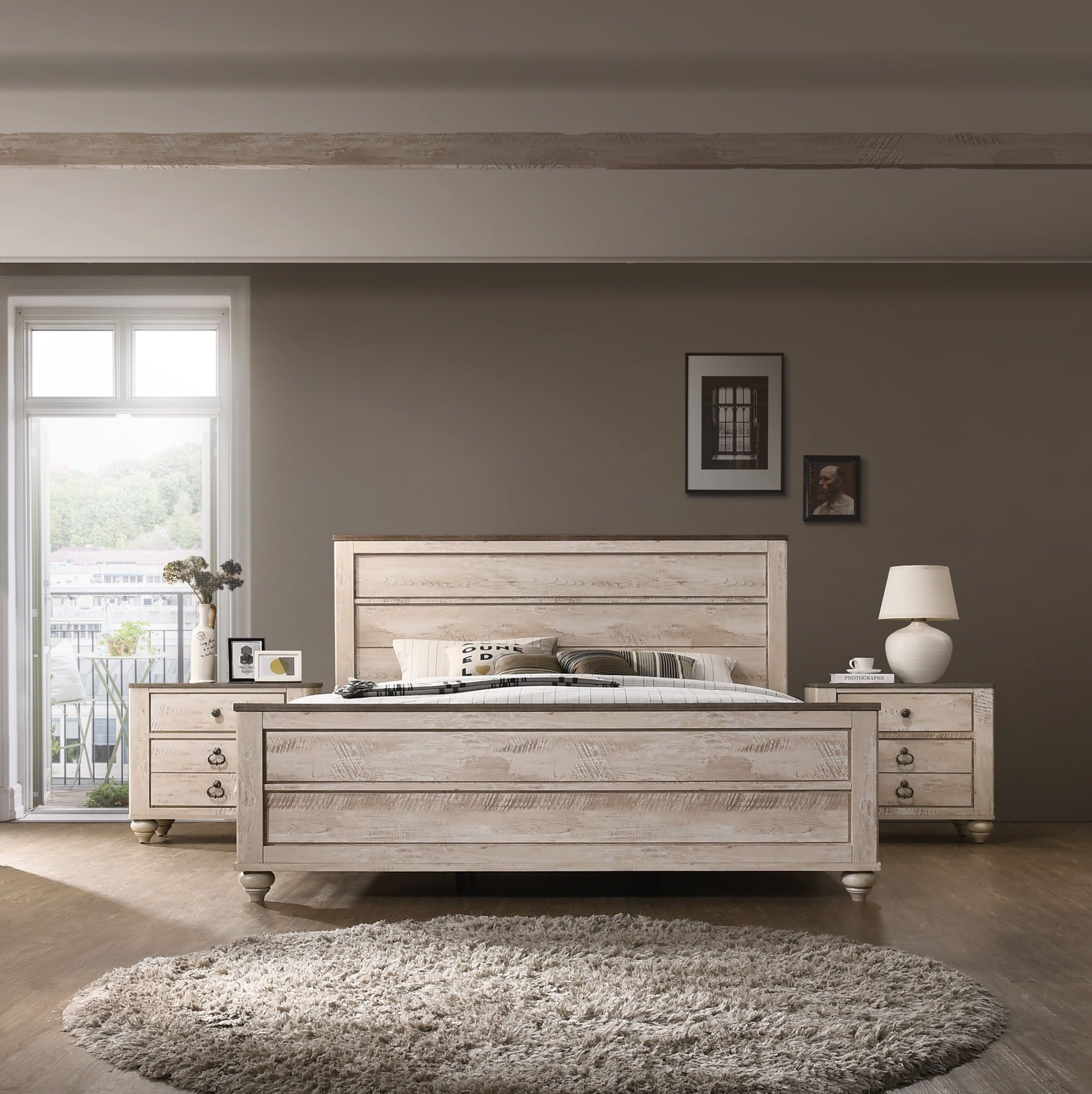 Imerland Contemporary White Wash Finish 3-Piece Bedroom Set-Queen Bed ... throughout Cassie White Queen Wood 3 Piece Bedroom Set
