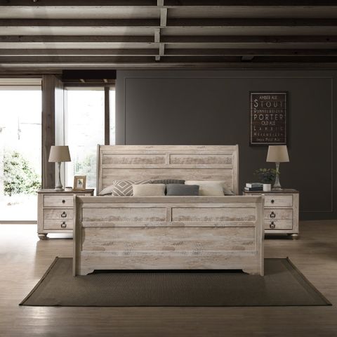 Imerland White Wash Finish 3-Piece Bedroom Set-Sleigh Bed And Two ... within Creating Your Sanctuary How the Austen Black Queen Set Transforms Bedrooms