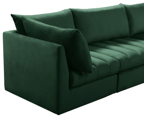 Jacob Velvet Upholstered L-Shaped Modular Sectional, 6-Piece: 3 Armless ... inside Jacob Velvet Upholstered 3-Piece Modular Sofa, Green