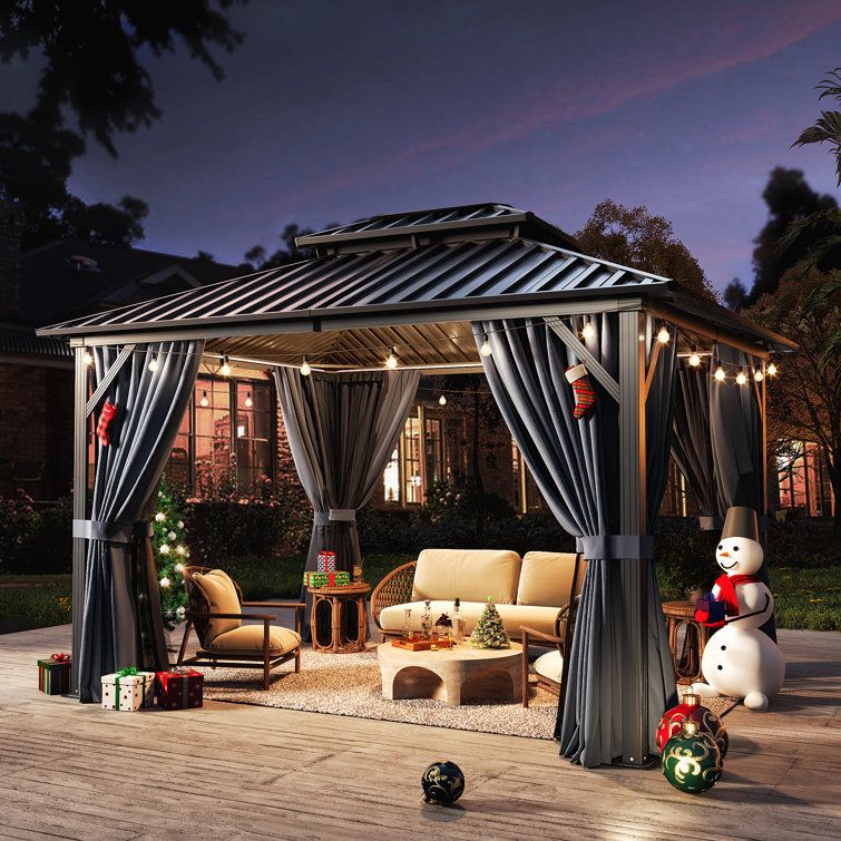 Jolydale 12 Ft. W X 10 Ft. D Metal Patio Gazebo &amp; Reviews | Wayfair inside 12 Ft. W X 10 Ft. D Aluminum Patio Hardtop Gazebo