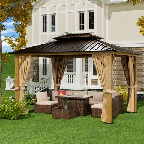 Jolydale 12Ft. W X 10Ft. D Outdoor Cedar Framed Gazebo With Steel ... inside Beyond Shade The Design and Durability of a Kawon Hardtop Pavilion