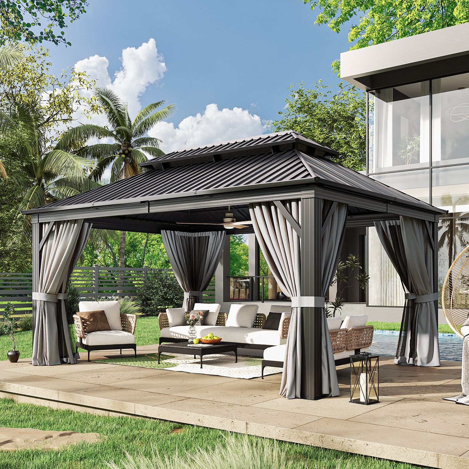 Jolydale 16 Ft. W X 12 Ft. D Metal Patio Gazebo &amp; Reviews | Wayfair intended for Veshali 24 Ft. W X 12 Ft. D Steel Patio Gazebo