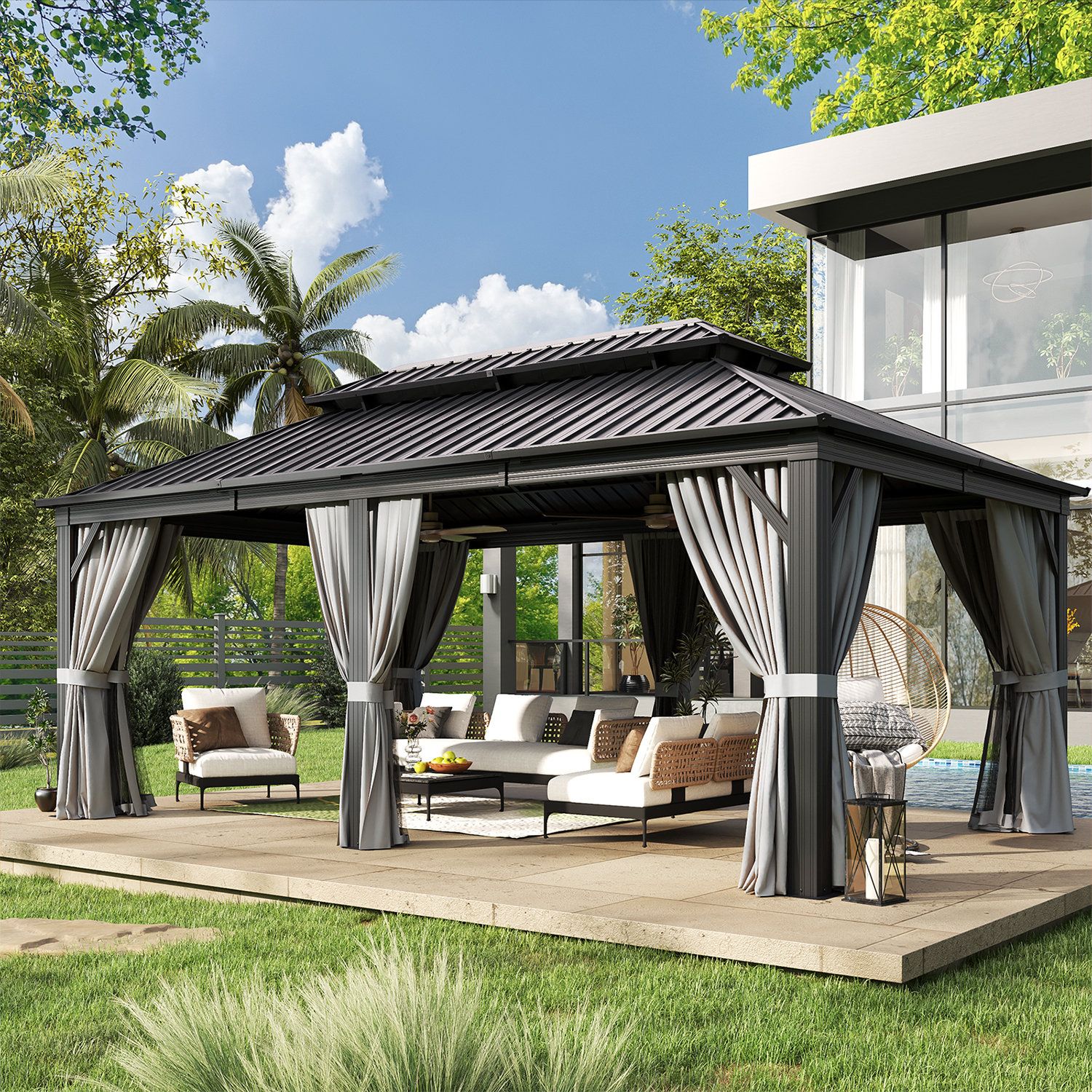 Jolydale 20 Ft. W X 12 Ft. D Aluminum Patio Gazebo &amp; Reviews - Wayfair ... intended for 20 Ft. W X 12 Ft. D Metal Patio Gazebo