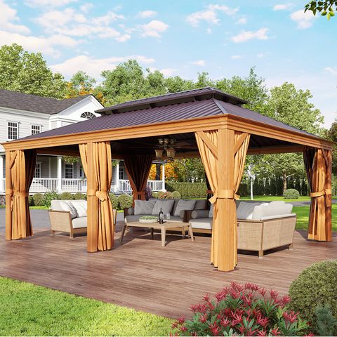 Jolydale 20Ft. W X 12Ft. D Outdoor Cedar Framed Gazebo With Steel ... inside Kawon 16Ft. W X 12Ft. D Outdoor Cedar Framed Gazebo With Steel Hardtop Permanent Wooden Finished Pavilion