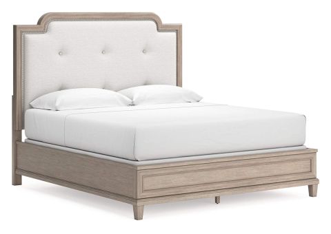 Jorlaina King Upholstered Panel Bed for Harland King Wood & Upholstered Panel 3 Piece Bedroom Set With 2 2-Drawer Nightstands
