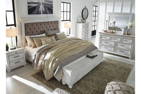 Kanwyn Whitewashed Upholstered King 5 Piece Bedroom Set With Storage ... with  Storage