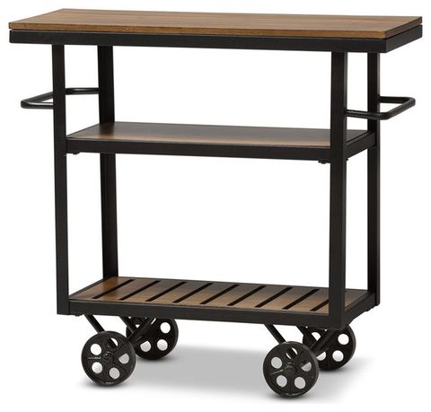 Kennedy Rustic Antique Black Textured Metal Distressed Wood Mobile ... inside Aldric Distressed Tobacco Industrial Serving Cart