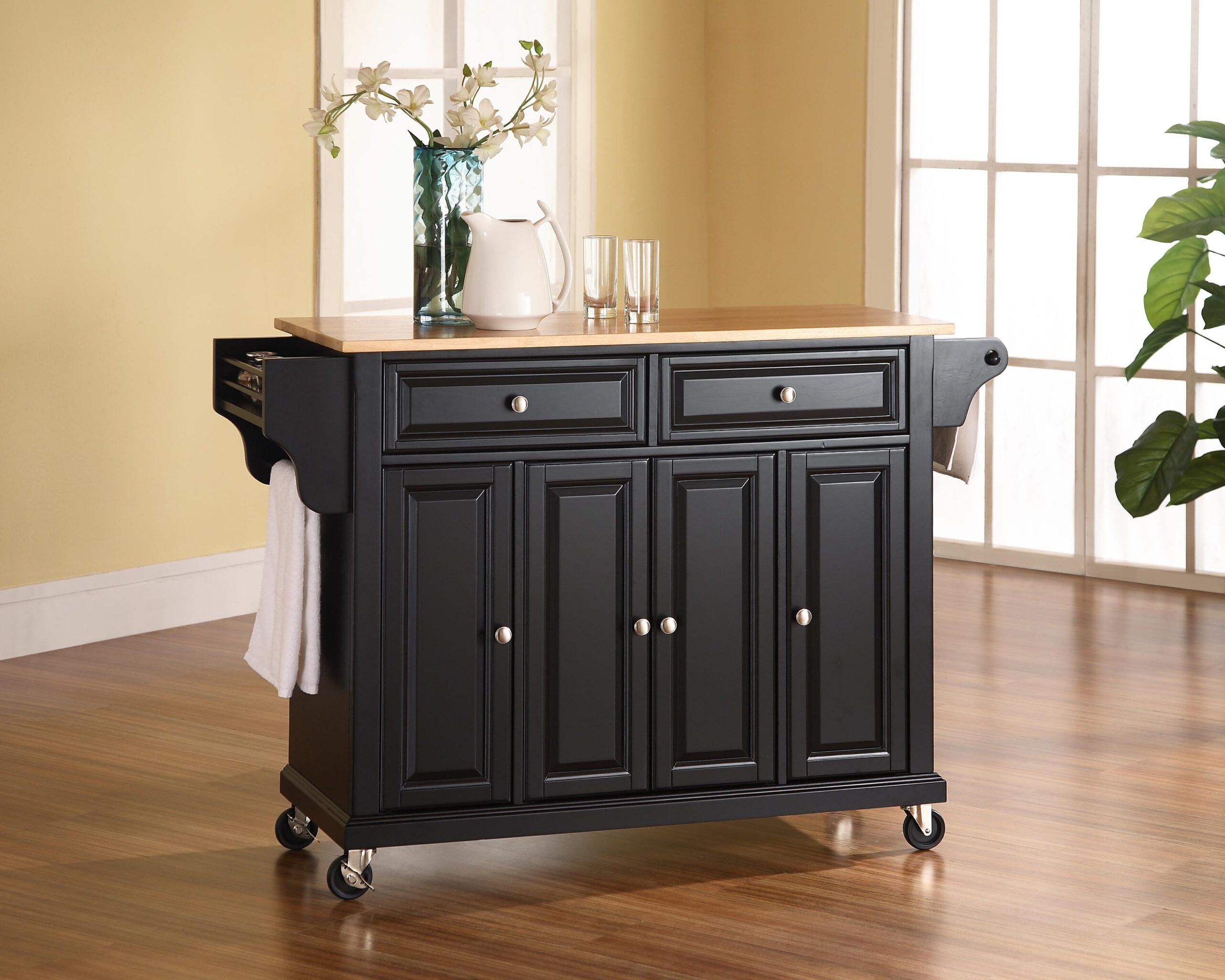 Kitchen Cart/Island | Ojcommerce pertaining to Classic Kitchen Island Cart, Cherry Wooden Frame With Sturdy Black Granite Top