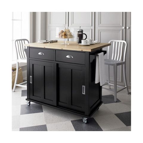 Kitchen Island On Casters, Portable Kitchen Island, Kitchen Island ... in Black And Natural 36" Kitchen Island With Storage