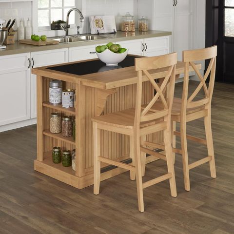 Kitchen Island With Seating | Fiestund inside Bartlett Wood Top Kitchen Island W/Uph Square Stools