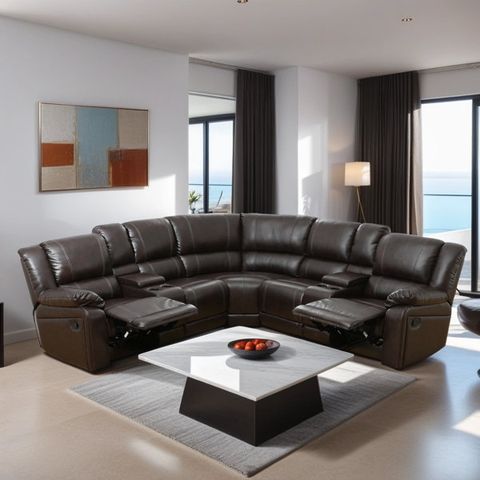 Latitude Run® Monolito 3 - Piece Pillow Top Arm Vegan Leather Reclining ... regarding Arc Vegan Leather Upholstered 3-Pc. Modular Sofa, Brown