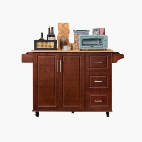 Latitude Run® Rolling Kitchen Island Cart , Barn Door Kitchen Island ... regarding Columbia Ii Light Brown Base, Black Iron Knobs Rolling Kitchen Island