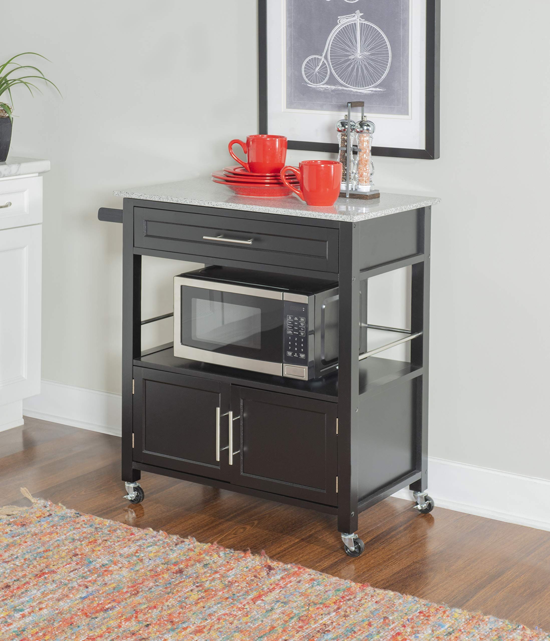Linon Cameron Granite Top Kitchen Cart, 36.02&quot; X 24.02&quot; X 17.99&quot;, Black for Cameron Kitchen Cart With Granite Top, 30W X 17.99D X 36.02H, Black