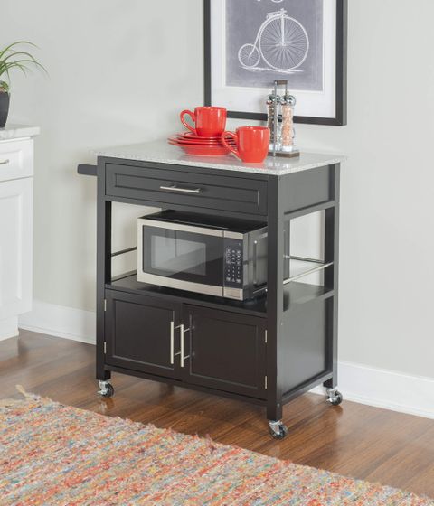 Linon Cameron Granite Top Kitchen Cart, 36.02" X 24.02" X 17.99", Black for Cameron Kitchen Cart With Granite Top, 30W X 17.99D X 36.02H, Black