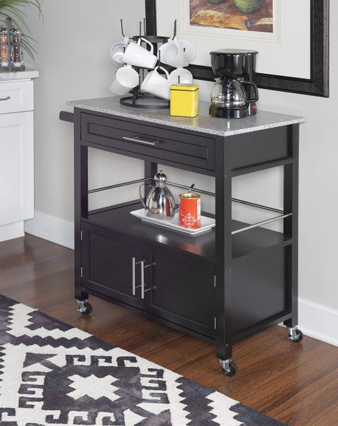 Linon Cameron Granite Top Kitchen Cart, 36.02" X 24.02" X 17.99", Black within Cameron Kitchen Cart With Granite Top, 30W X 17.99D X 36.02H, Black