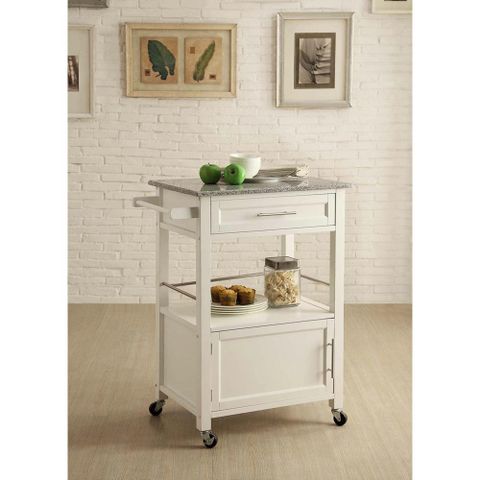 Linon Home Decor Mitchell White Kitchen Cart With Storage-464808Wht01U ... within Clarke White Kitchen Cart