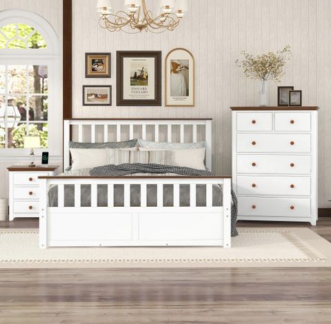 Lipoton Solid Wood Platform 3 Piece Bedroom Set Bedroom Furniture Sets ... in Felipe Driftwood Queen Wood Platform 3 Piece Bedroom Set With 2 1-Drawer C Tables