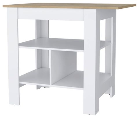 Lisbon Kitchen Island, White/Macadamia - Farmhouse - Kitchen Islands ... with Cecil Kitchen Island, White/Macadamia