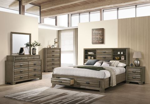 Loiret Light Grey Finish Wood Storage Platform Queen Bedroom Set With ... throughout Larkin Espresso Queen Wood Storage 3 Piece Bedroom Set With Chest & Nightstand