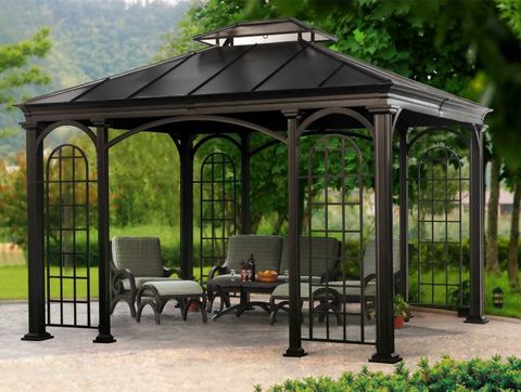 Mastercanopy Patio Aluminum 10X10 Hardtop Gazebo Brown in Aluminum Patio Hardtop Gazebo