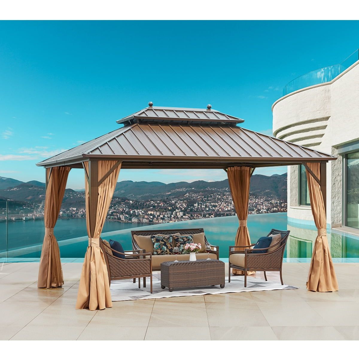 Mastercanopy Patio Aluminum 10X10 Hardtop Gazebo Brown inside Aluminum Patio Hardtop Gazebo