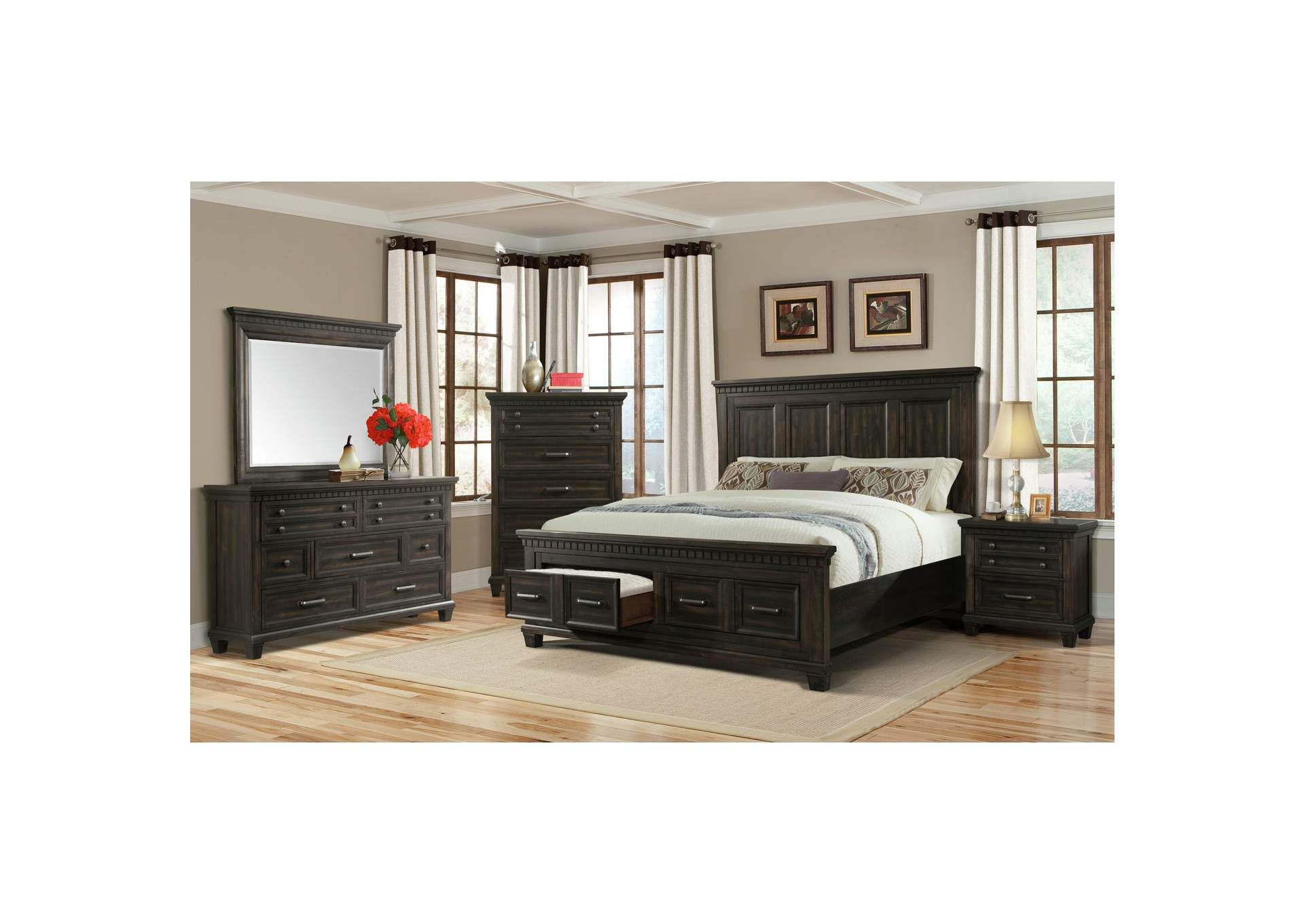 Mccabe King Storage 3 Piece Bedroom Set throughout Larkin Espresso Full Wood Storage 3 Piece Bedroom Set With Chest &amp; Nightstand With Storage