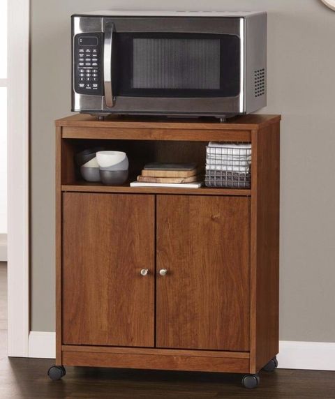 Medium Brown Microwave Cart Spacious Top 2-Door Storage Cabinet Home ... intended for Altra Furniture Landry Microwave Cart In Bank Alder