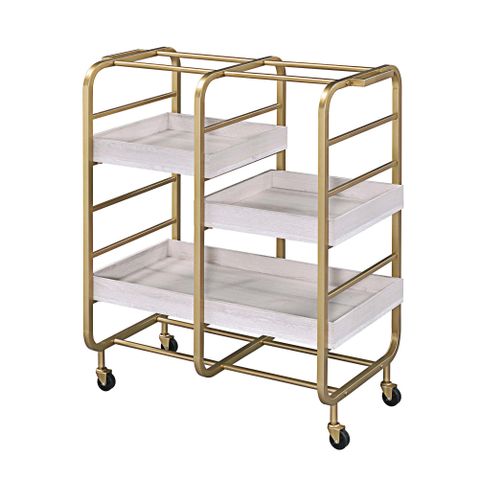 Mercer41 Gold And White Washed Serving Cart With 3 Adjustable Trays ... with Unveiling the Elegance of the Acme Vorrik Serving Cart Gold and White-Washed Design