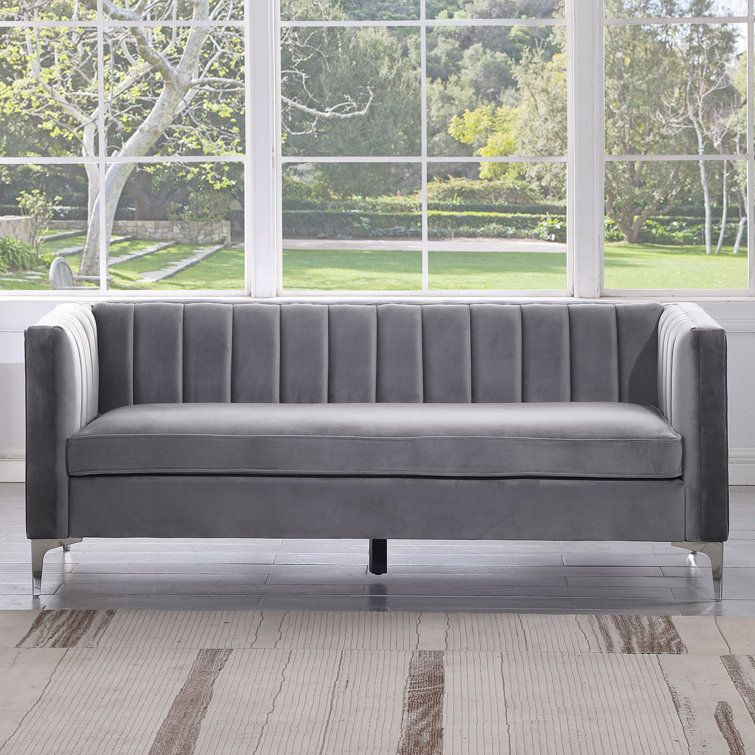 Mercer41 Velvet Flared Arm Sofa &amp; Reviews | Wayfair with regard to Jewel 90 In. W Flared Arm Velvet Straight Sofa, Blue