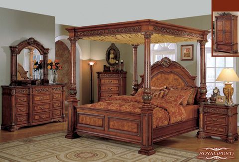 Meridian Royal 4-Piece Poster Bedroom Set In Cherry | Wood Bedroom ... intended for Cassie Queen Wood 4 Piece Bedroom Set