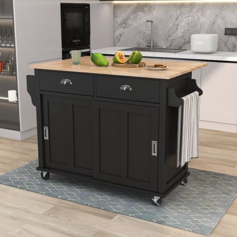 Mobile Kitchen Cart With Drop-Leaf Countertop And Sliding Barn Door ... intended for The Smartest Choices for Your Black Mobile Kitchen Cart Purchase