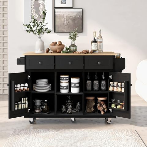 Mobile Kitchen Island Cart Cabinet With Door Internal Storage Racks, 3 ... regarding Classic Kitchen Island Cart With Cabinet, 3 Drawers And Locking Casters