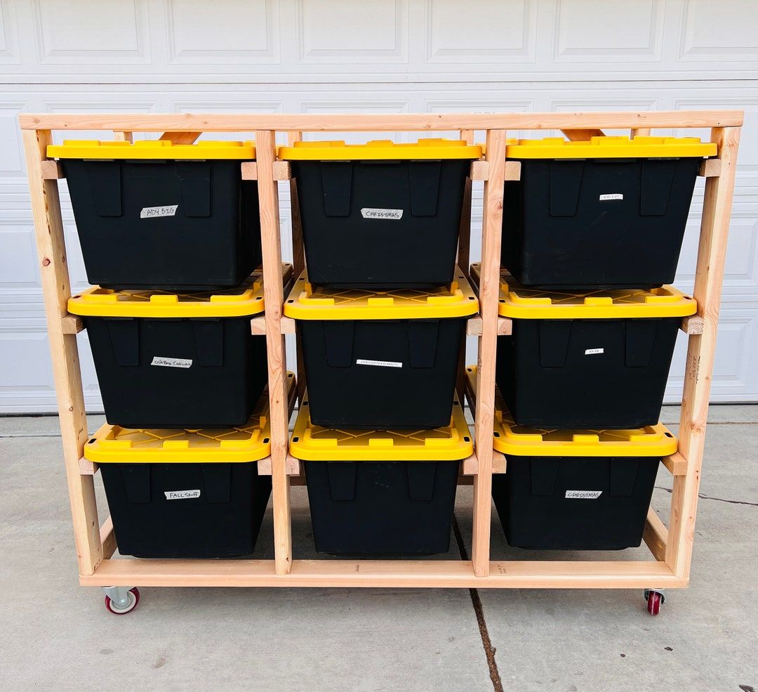 Mobile Storage Bin For Garage Kit / 27 Gallon Shelf On Wheels / Trendy ... intended for Coaster Evander Metal Frame Accent Storage Cart With Casters Natural And Black