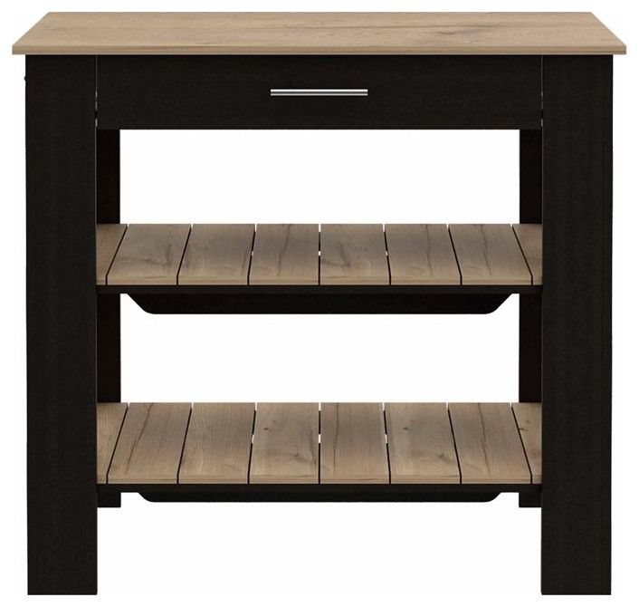 Modern Kitchen Island, 2 Slatted Shelves &amp; Upper Drawer - Transitional ... with Benzara Bm269086 Kitchen Island With Slatted And Bottom Shelves, Oak Brown